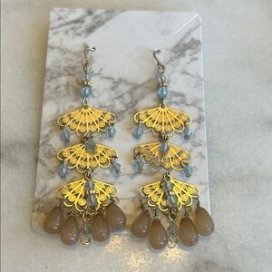 Elegant Pale Pink and Blue Chandelier Earrings